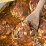 Pinterest graphic featuring slow cooker smothered chicken.