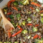 Pinterest graphic featuring ground beef and broccoli.