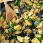 Pinterest graphic featuring sauteed zucchini and onions.
