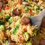 Smoked sausage rice skillet pinterest pin.