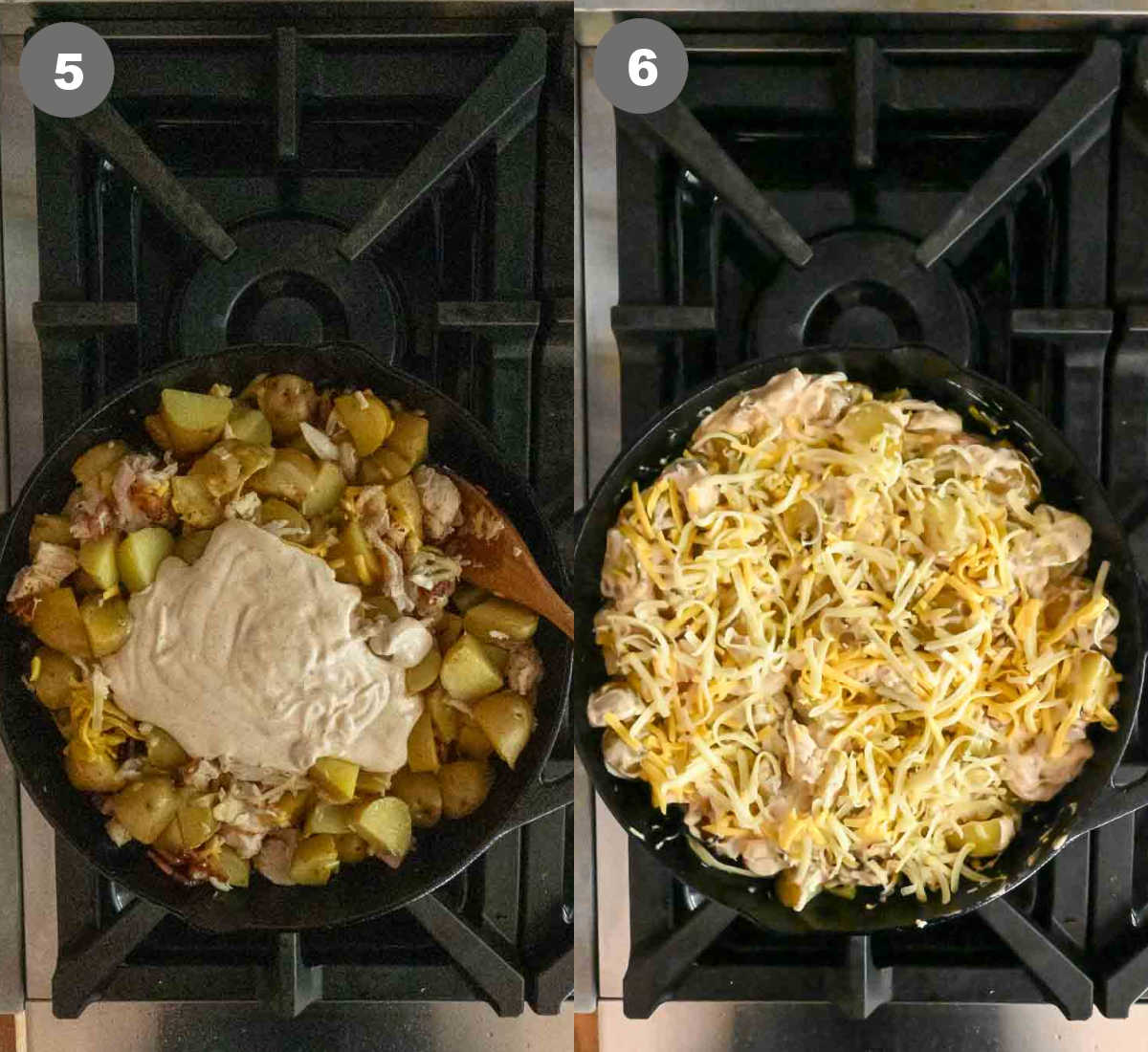 Ranch sauce added to the potatoes with chicken and bacon.