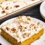 Pinterest graphic featuring pumpkin sheet cake.