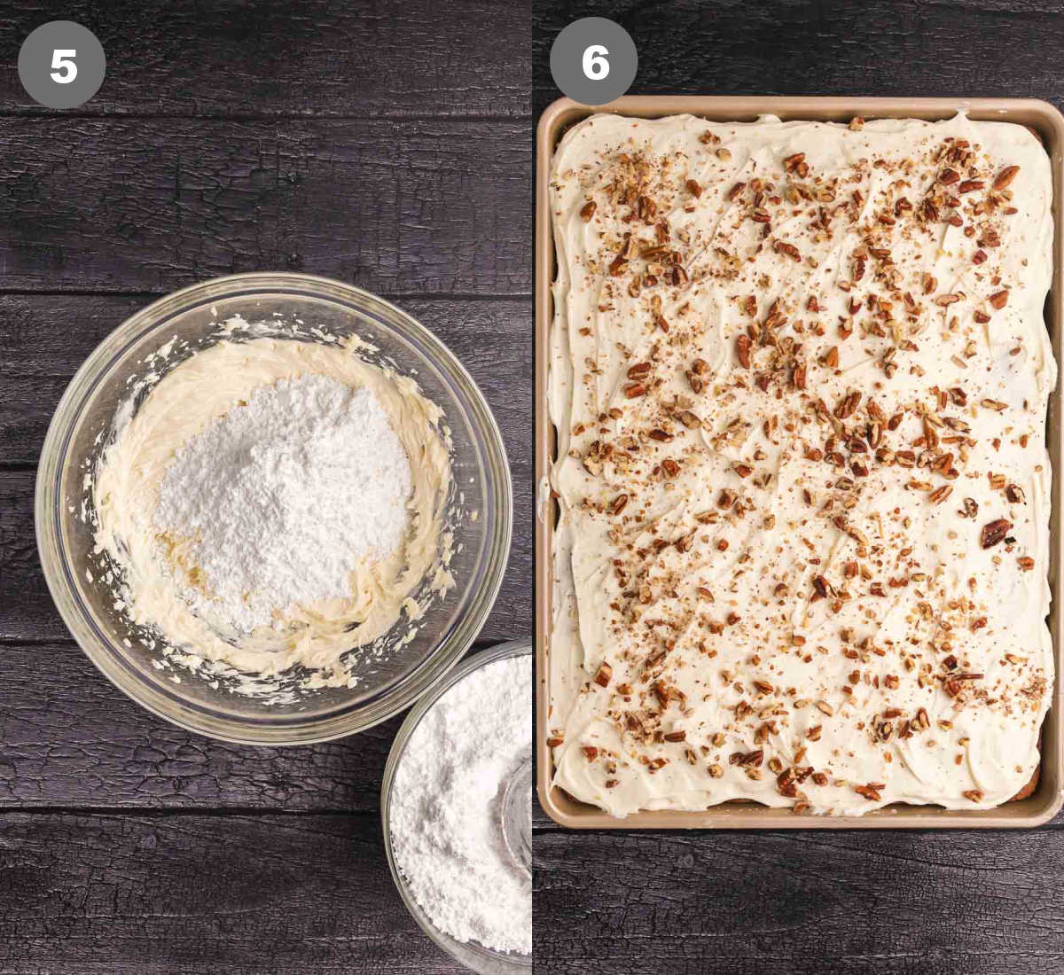 Steps 5 and 6 for pumpkin sheet cake.