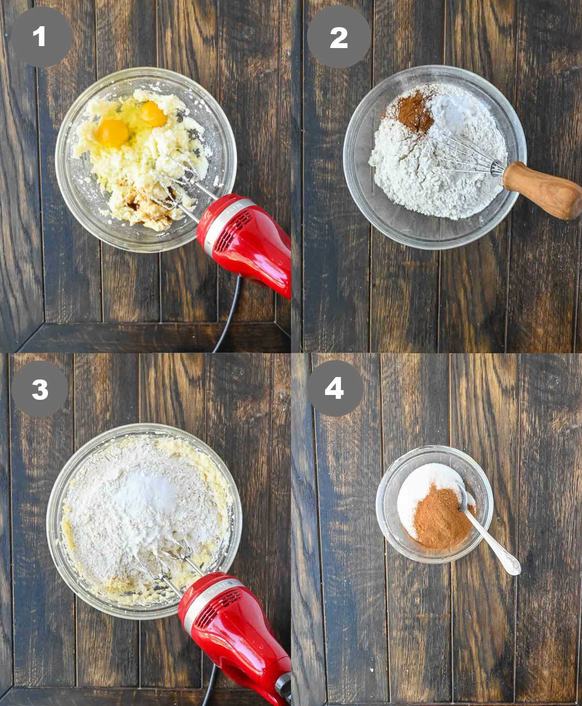 Snickerdoodle cookie dough being mixed in a bowl.