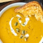 Pinterest graphic featuring panera bread butternut squash soup.