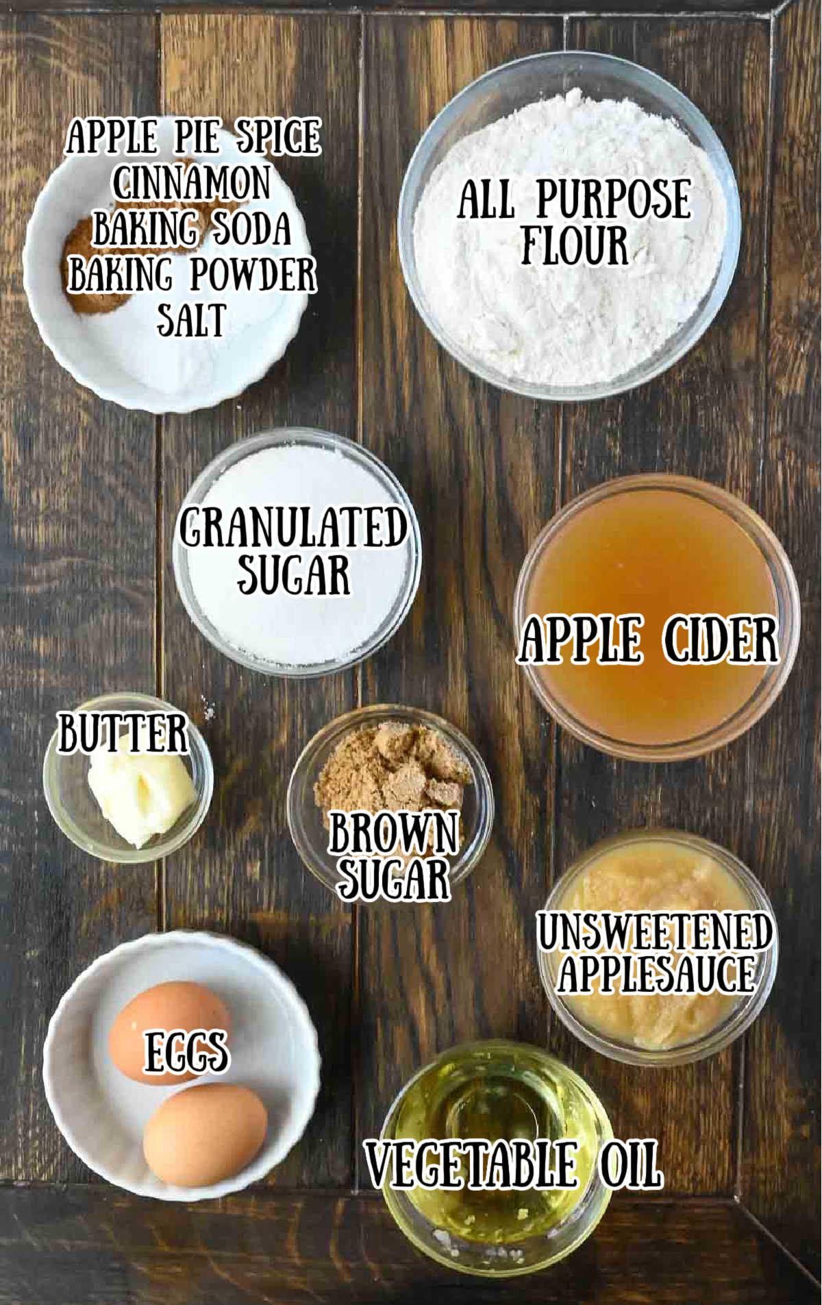 All of the ingredients for these apple cider muffins.