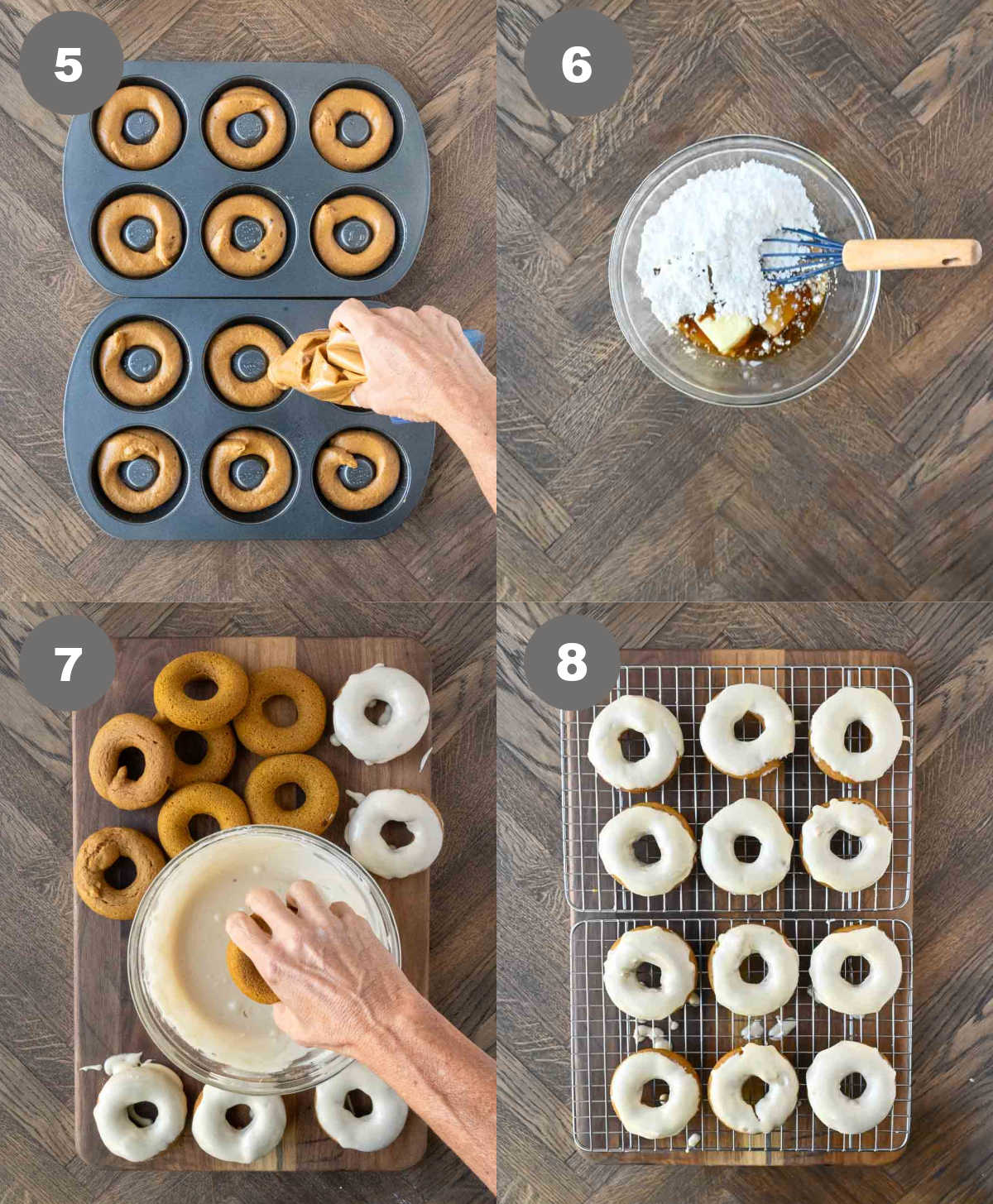Donut batter poured in a donut pan.