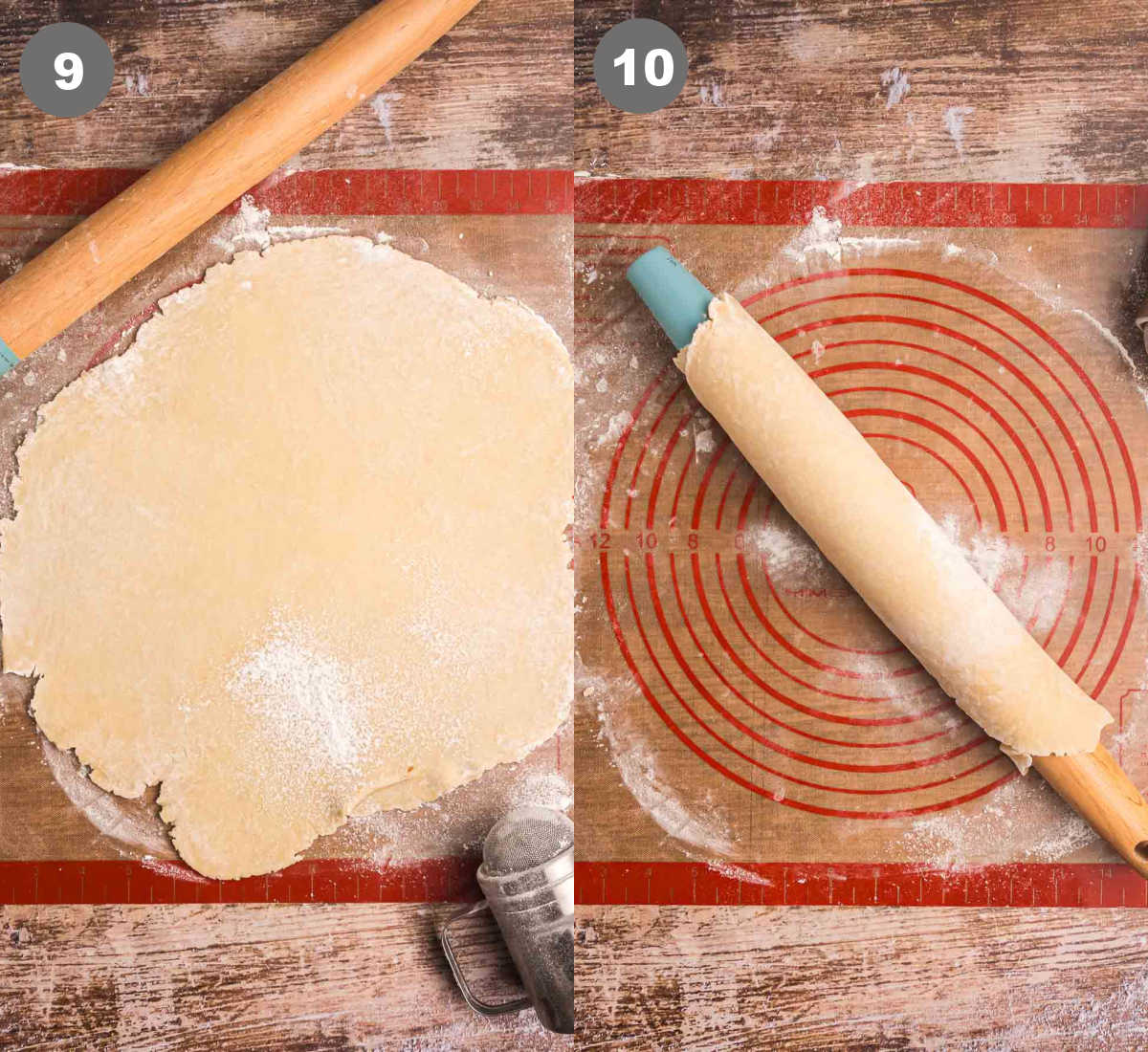 Steps 9 and 10 for making pie crust from scratch.