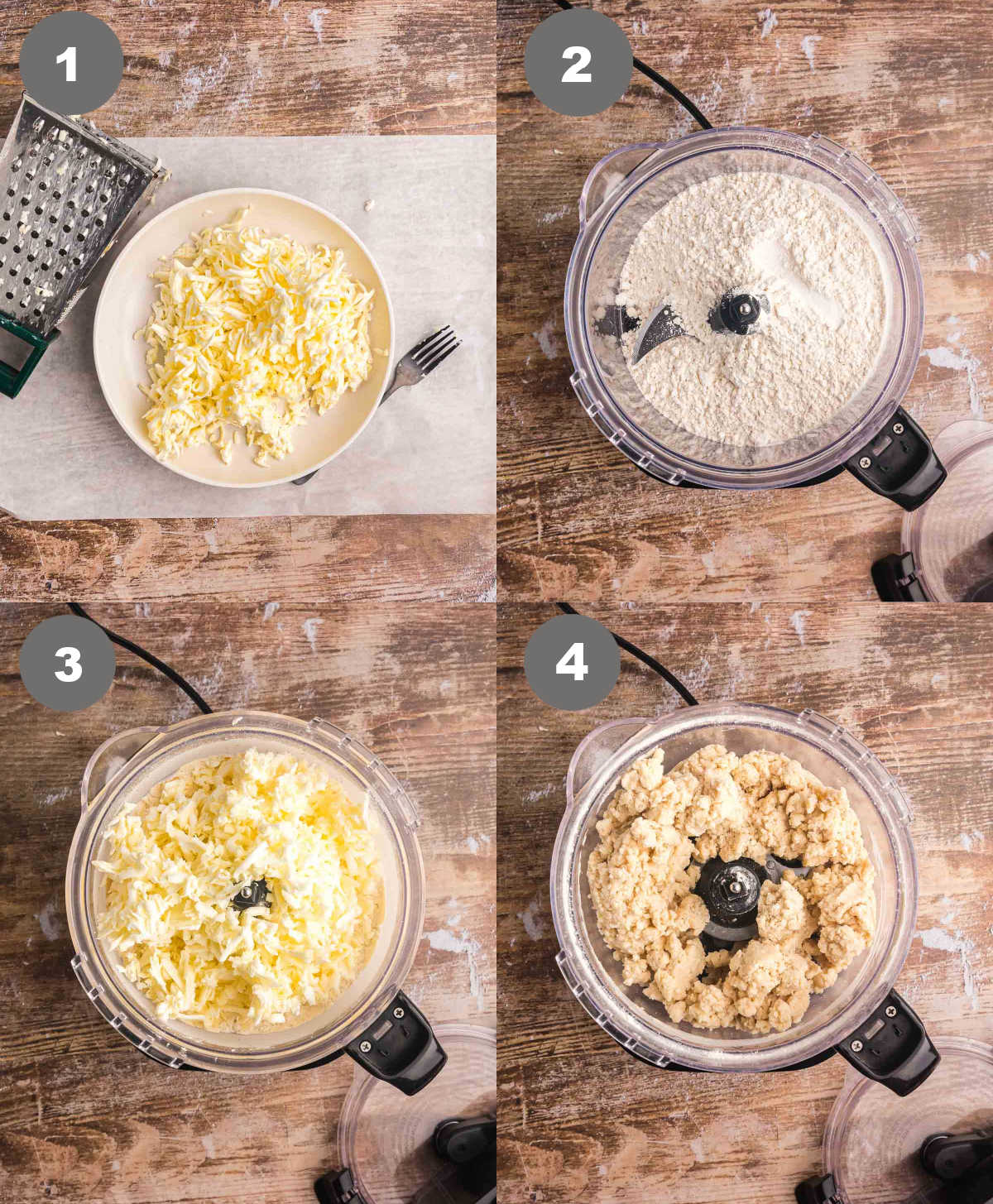 Steps 1 through 4 for making homemade pie crust.