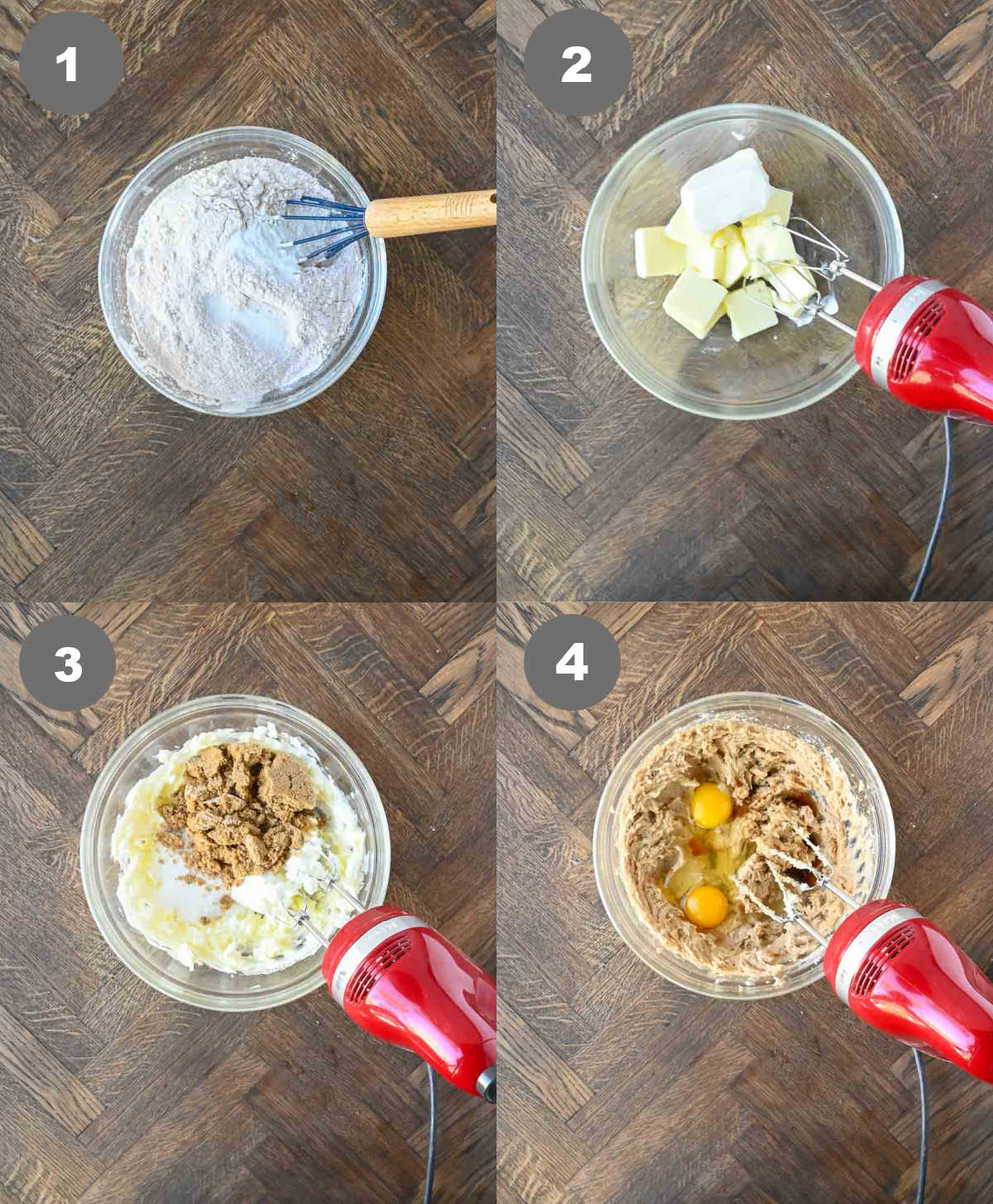 Dry ingredients mixed in a bowl and wet ingredients mixed in another bowl.