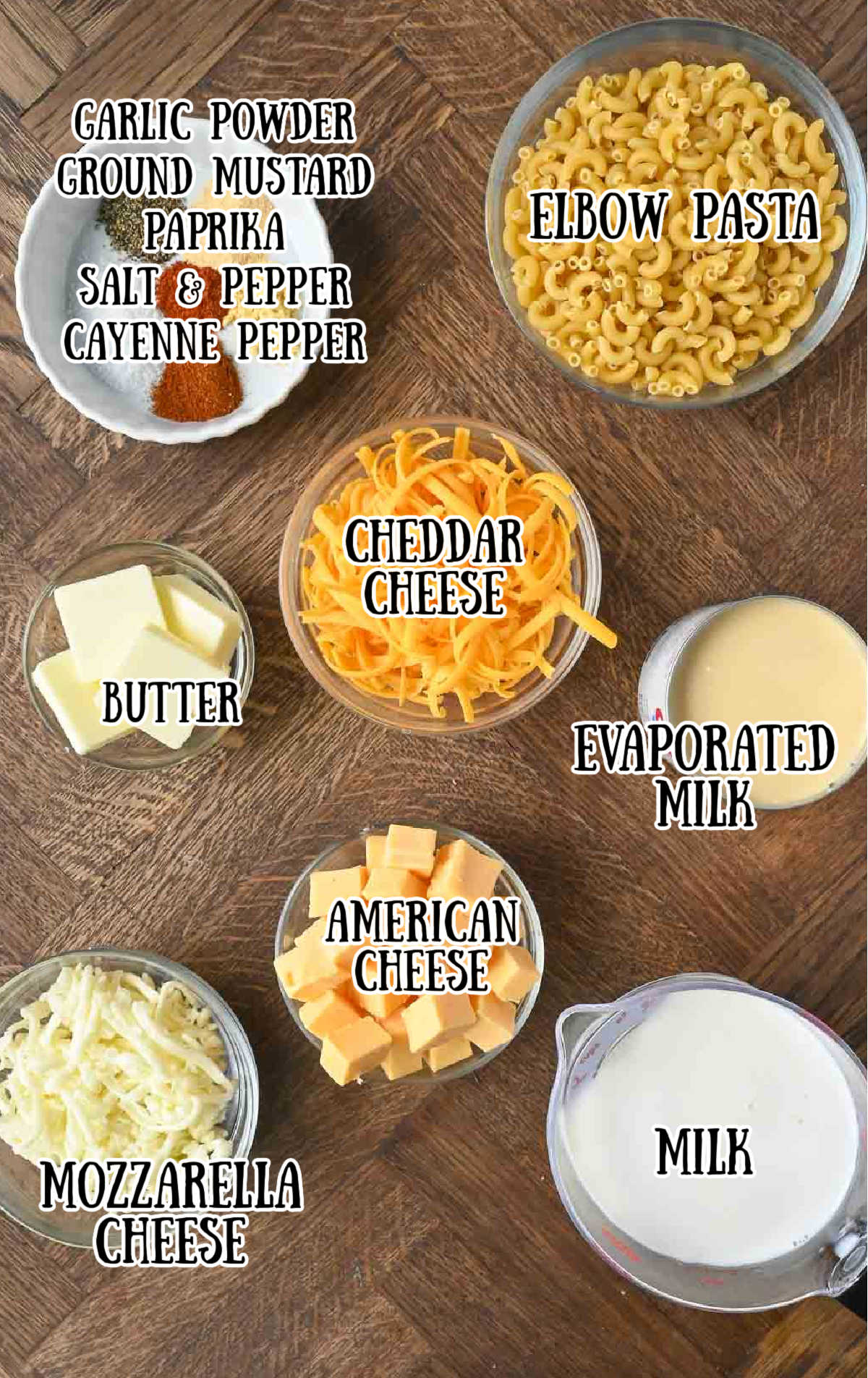 A photo of all of the ingredients labeled.