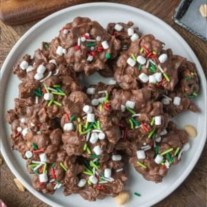 A plate of crockpot christmas candy.