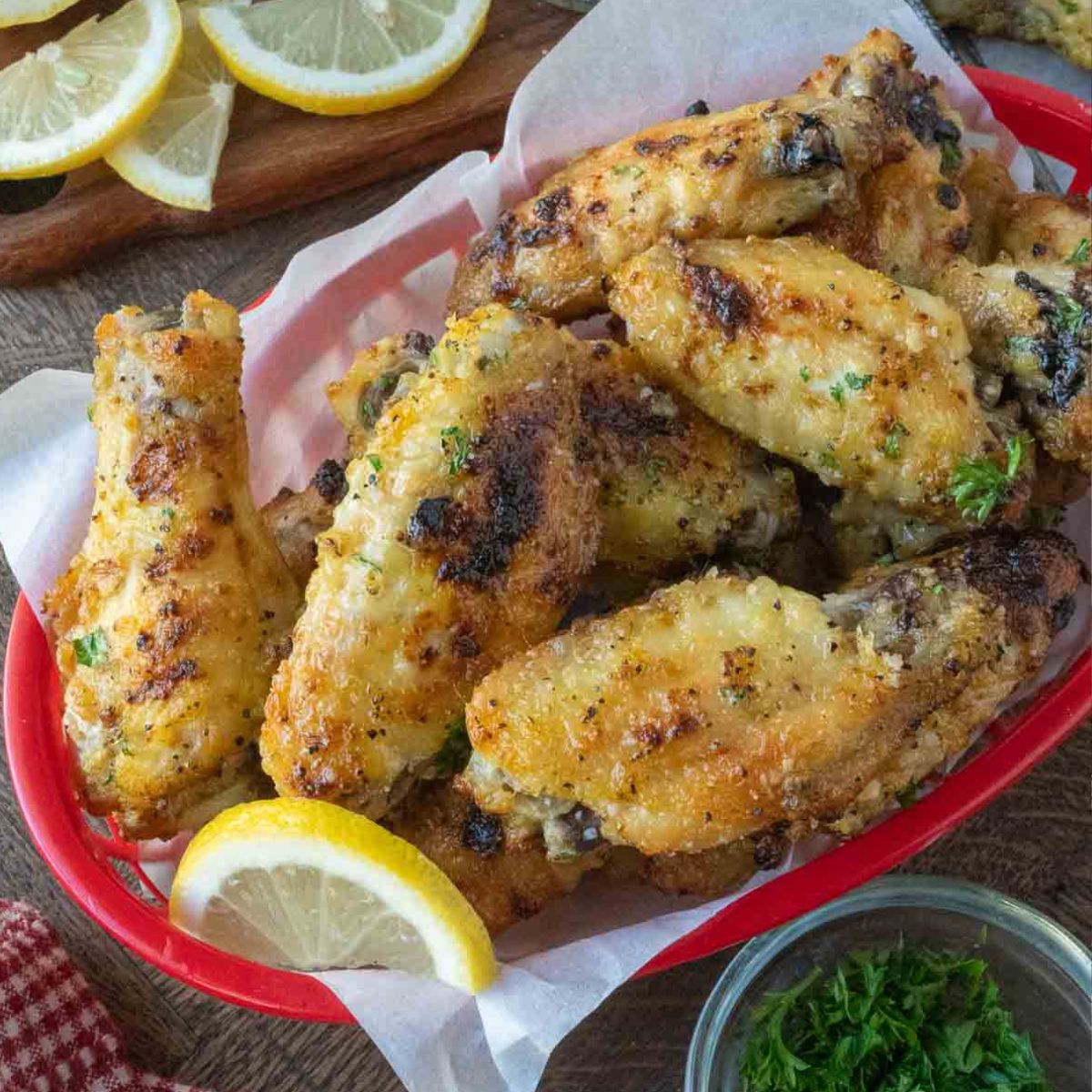 A basket of lemon pepper wings.