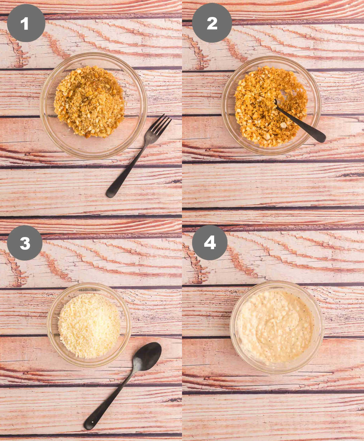 Steps 1 through 4 for making caesar chicken.