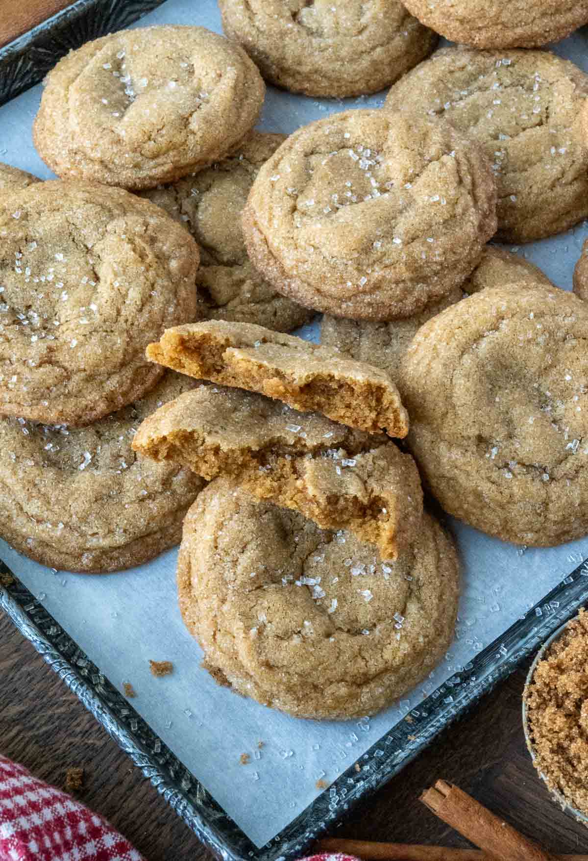 Brown sugar cookies on a baking sheet.
