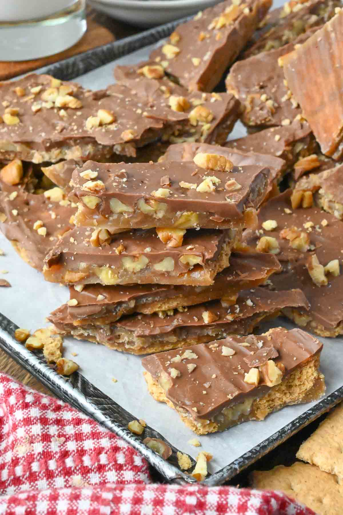 A stack of graham cracker toffee bars.