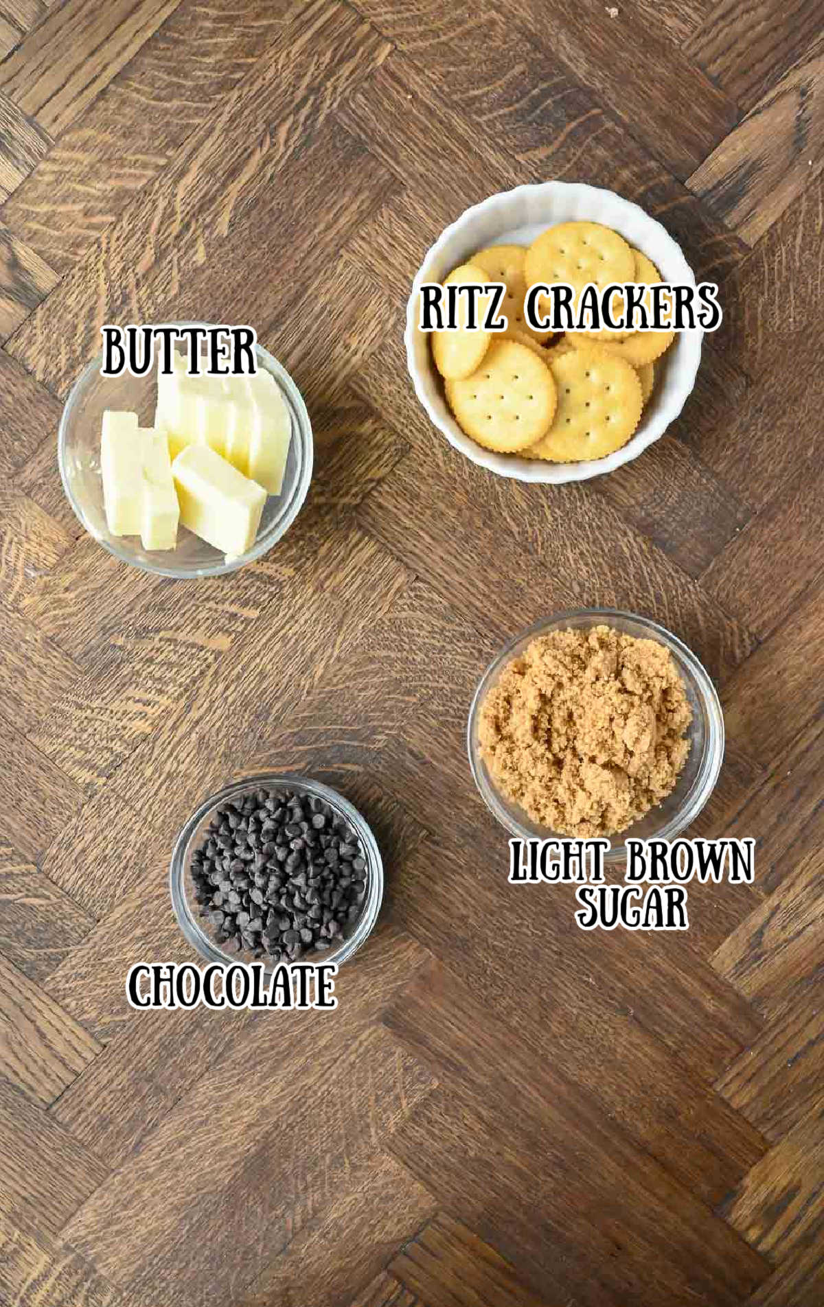 All the ingredients for these toffee cookies.