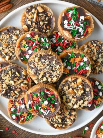 A plate of ritz cracker toffee cookies.