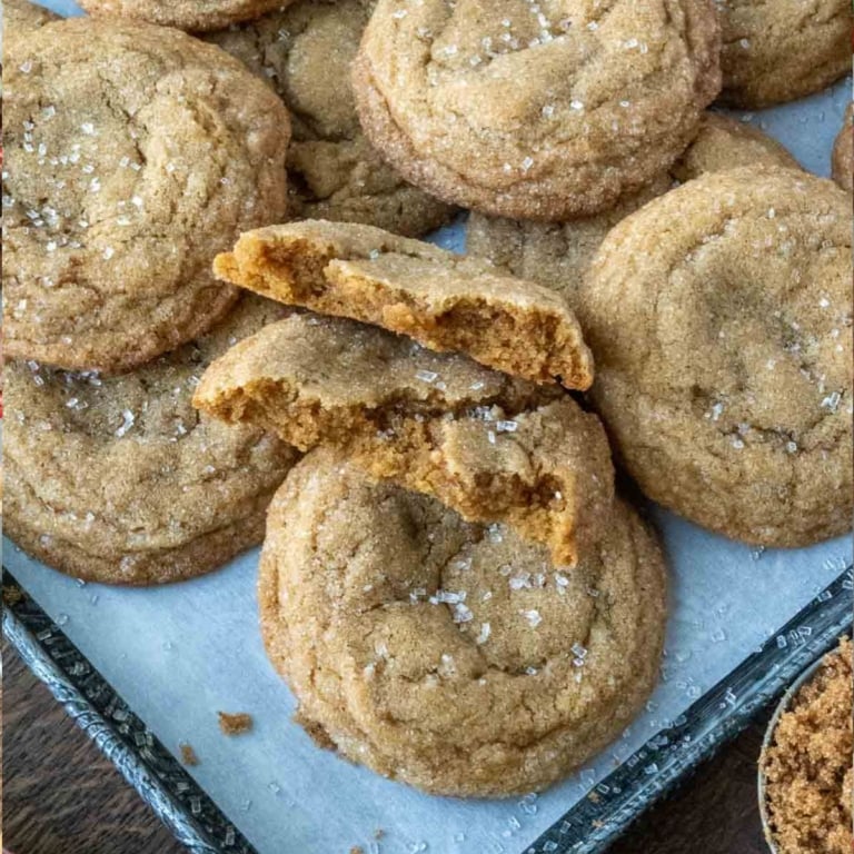 Brown sugar cookies on a baking sheet.