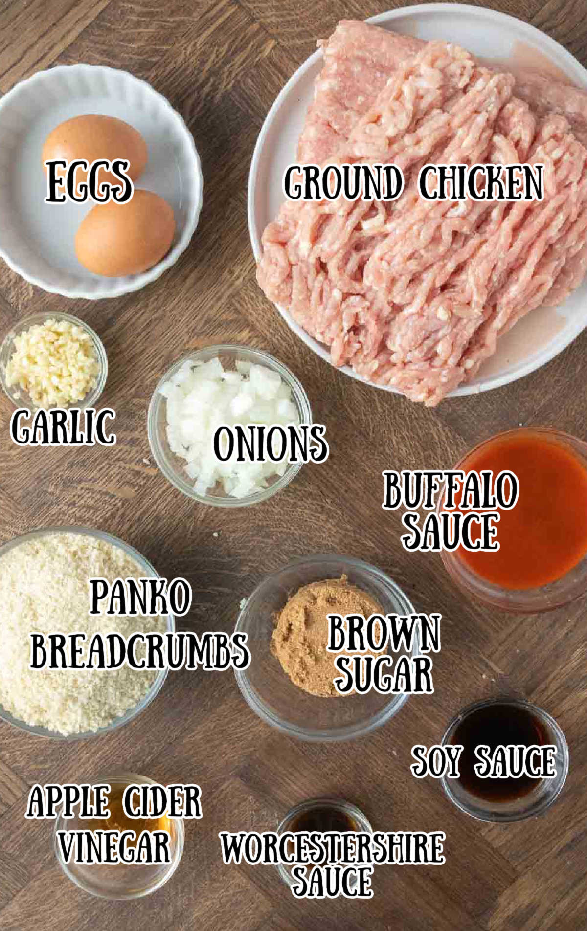 A photo of all of the ingredients needed for these meatballs.