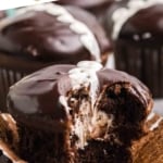 Pinterest graphic geaturing homemade hostess chocolate cupcakes.