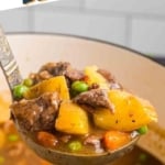 Pinterest image featuring beef and Guinness stew.
