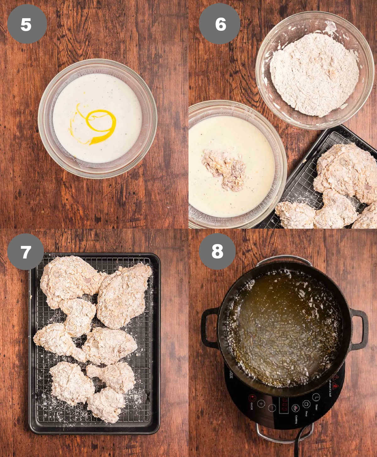 Steps 5 through8 for making cracker barrel fried chicken.