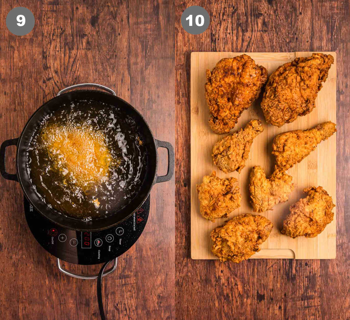 Steps 9 and 10 for making cracker barrel fried chicken.