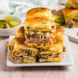 A plate of six cuban sliders.