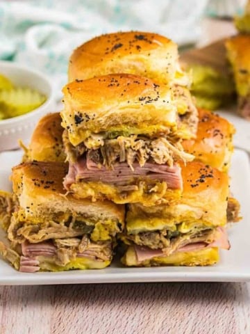 A plate of six cuban sliders.