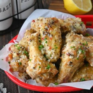 A basket of garlic parmesan chicken wings.