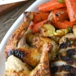 Pinterest graphic featuring dutch oven roasted whole chicken.