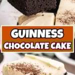 Pinterest graphic featuring guinness chocolate cake.