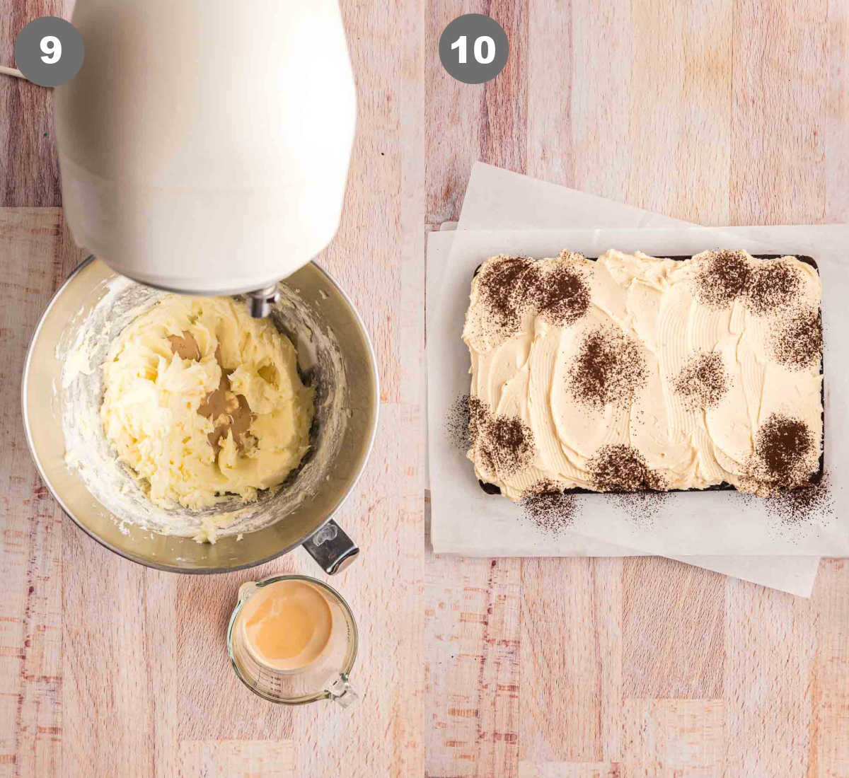 Steps 9 and 10 for making Guinness chocolate cake.