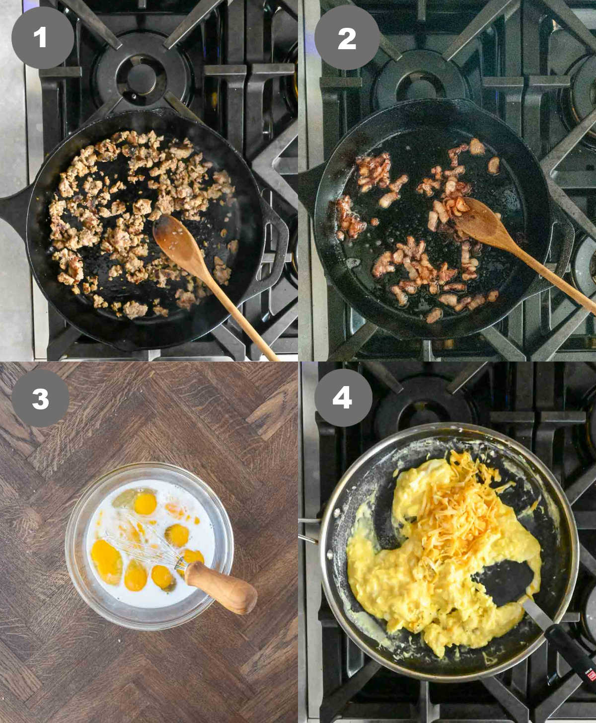 Steps 1 through 4 for making breakfast hot pockets.