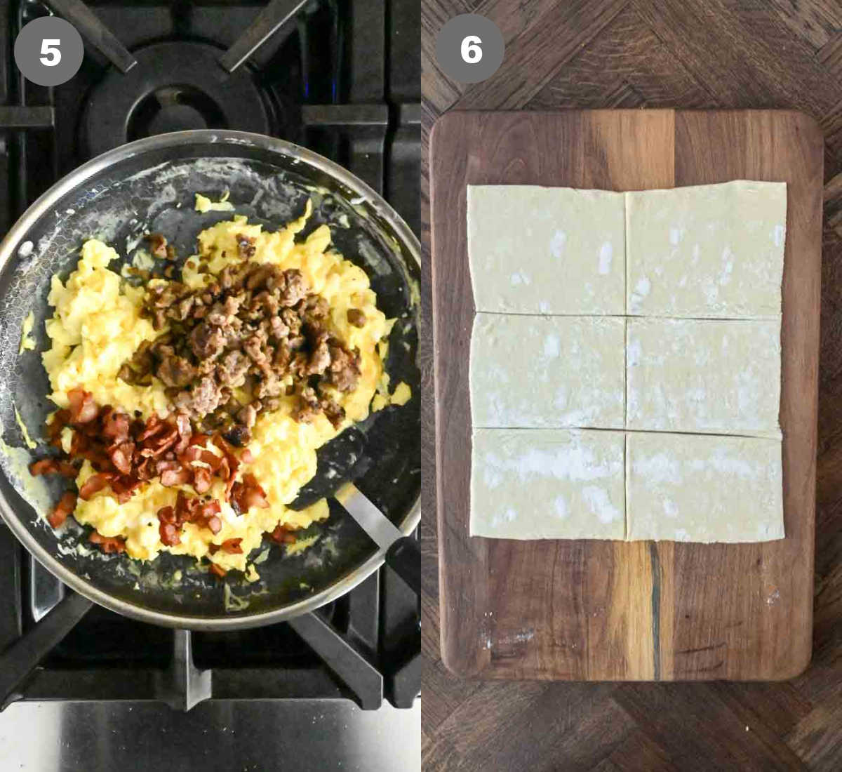 Steps 5 and 6 for making breakfast hot pockets.