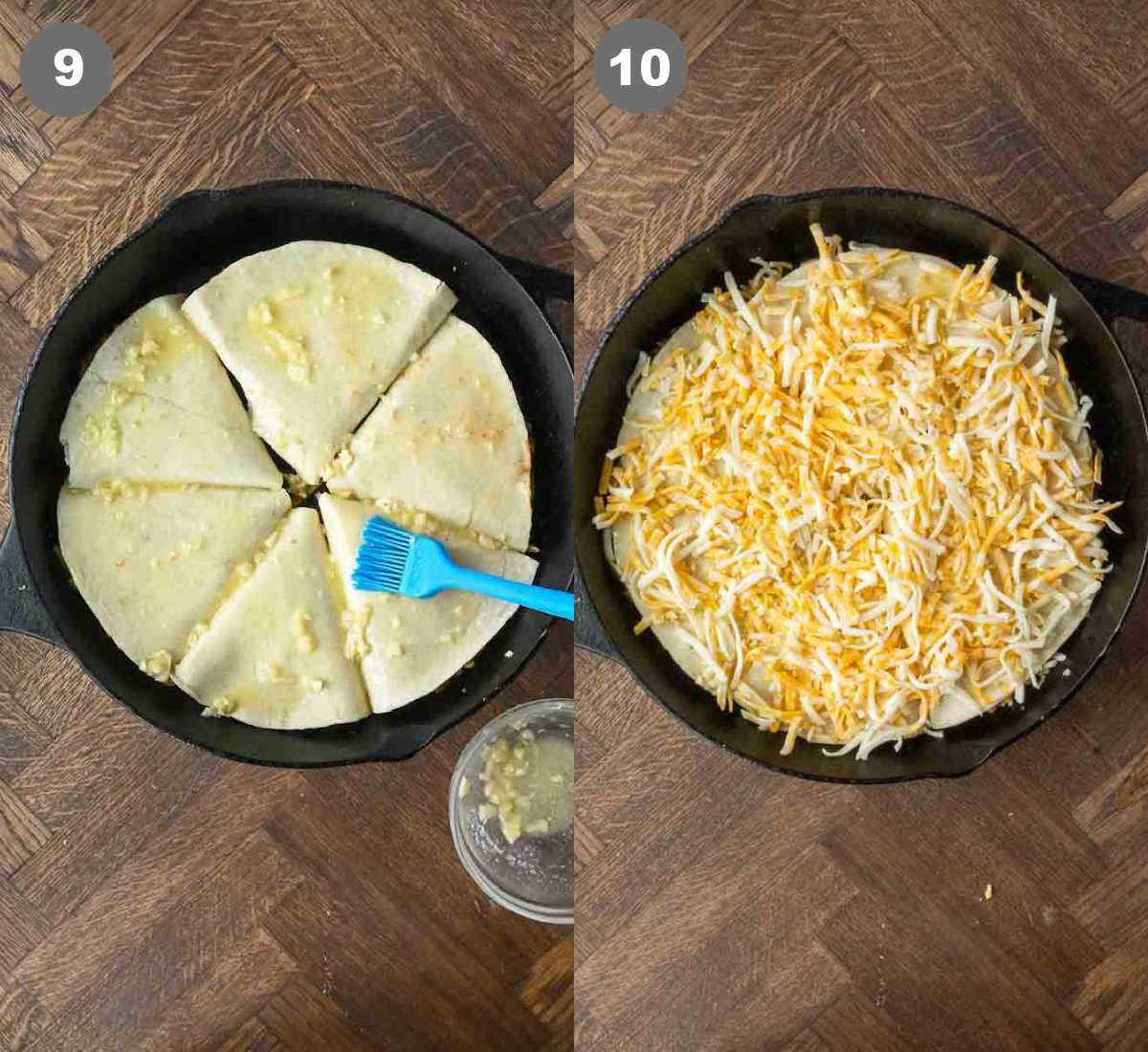 Steps 9 and 10 for making cheesy beef pockets.