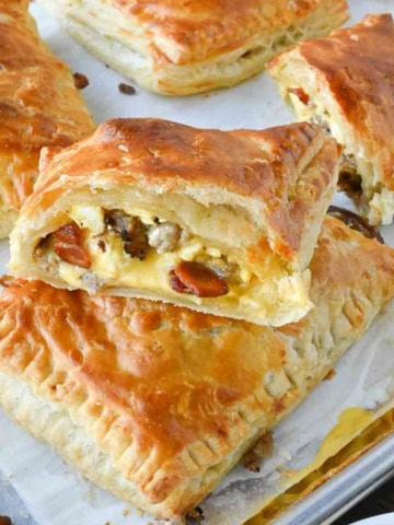 Close up of breakfast hot pockets.