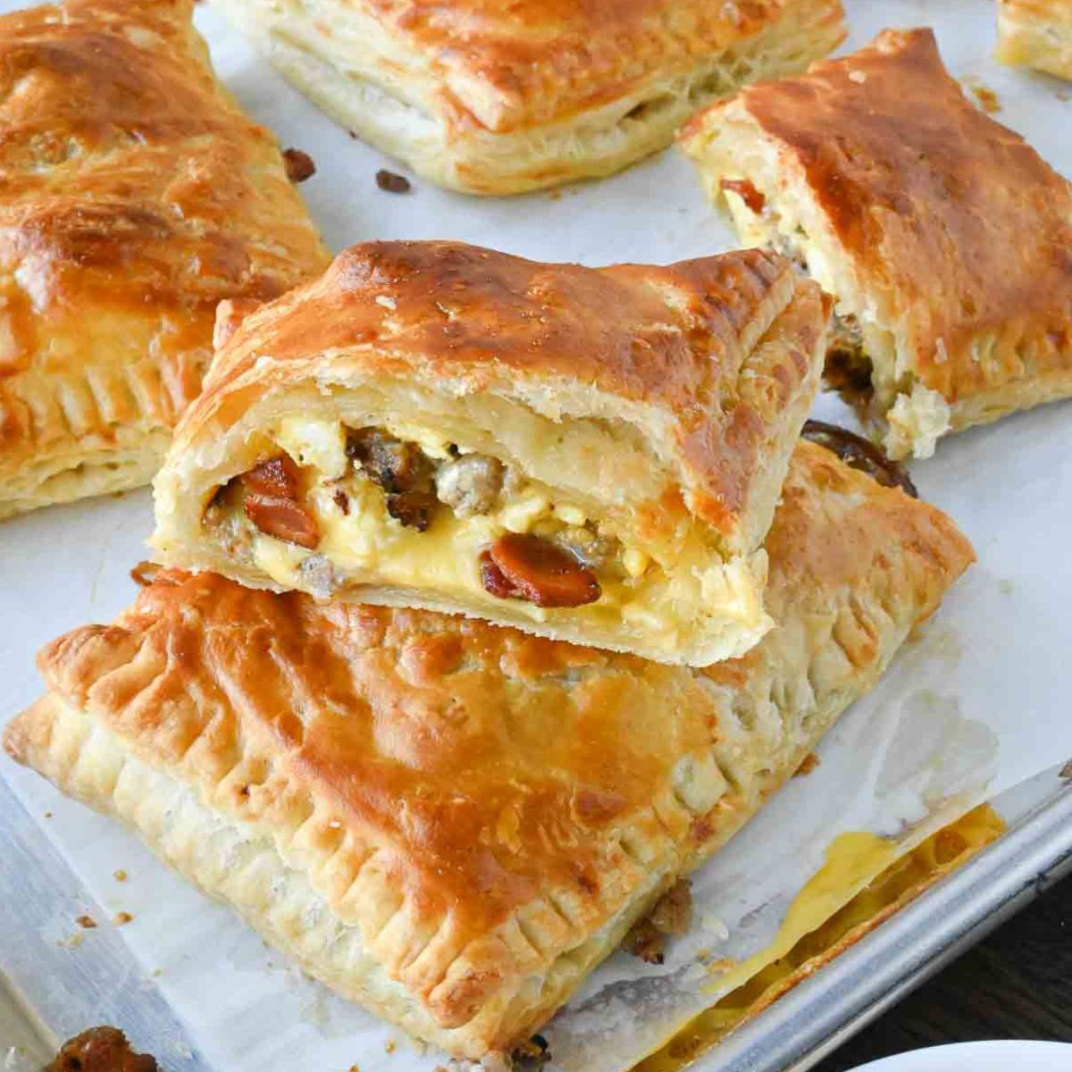 Close up of breakfast hot pockets.