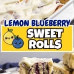 Pinterest graphic featuring lemon blueberry rolls with cream cheese frosting.