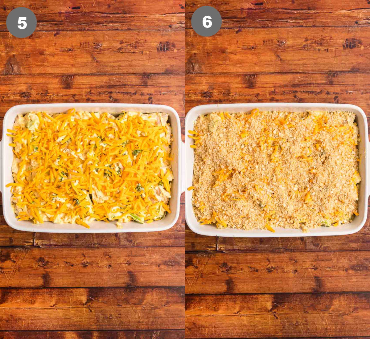 Steps 5 and 6 for making chicken divan casserole.