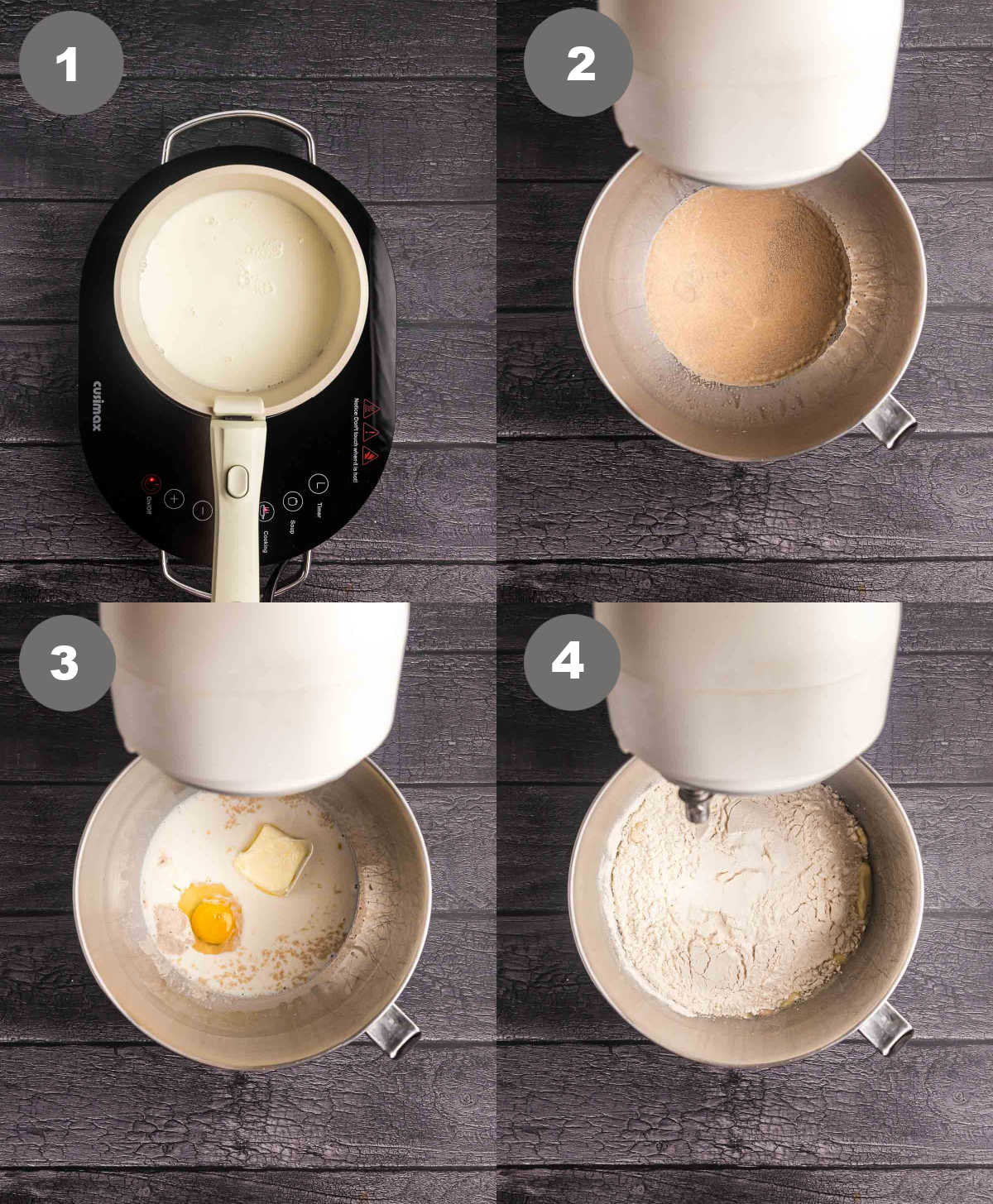 Steps 1 through 4 for making lemon blueberry rolls with cream cheese frosting.