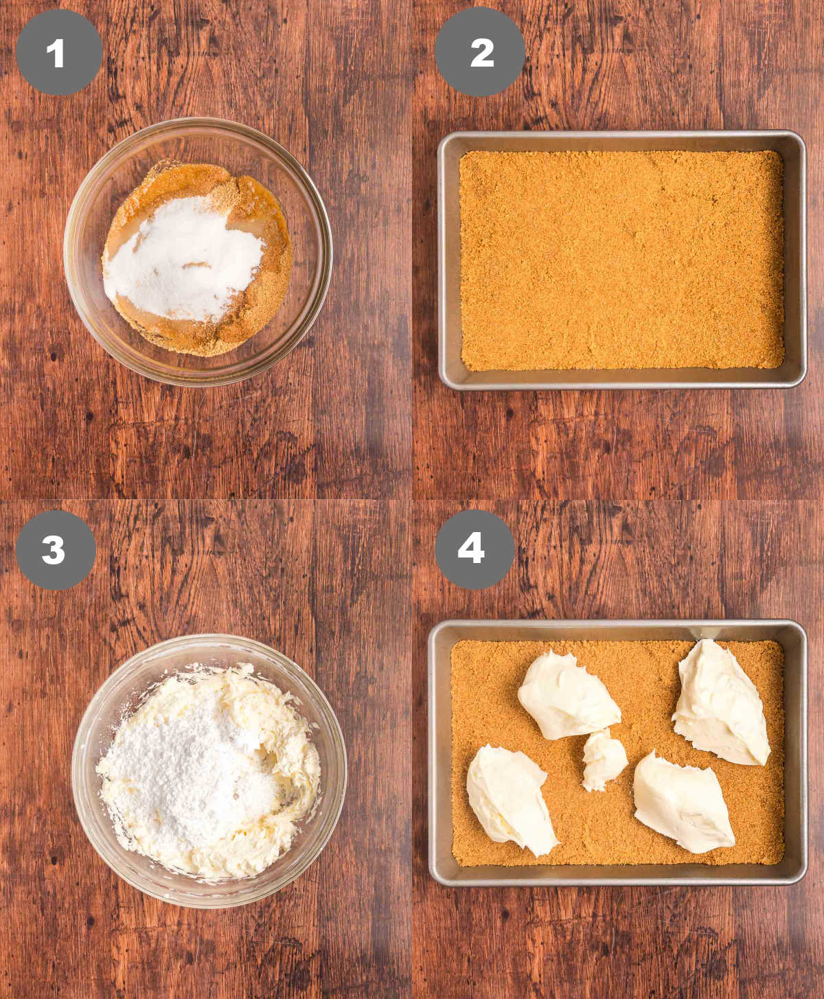 Steps 1 through 4 for making strawberry delight.