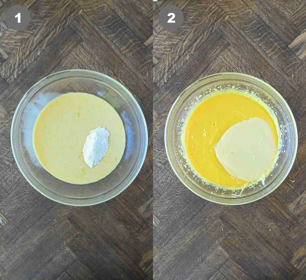 Steps 1 and 2 for making banana pudding.