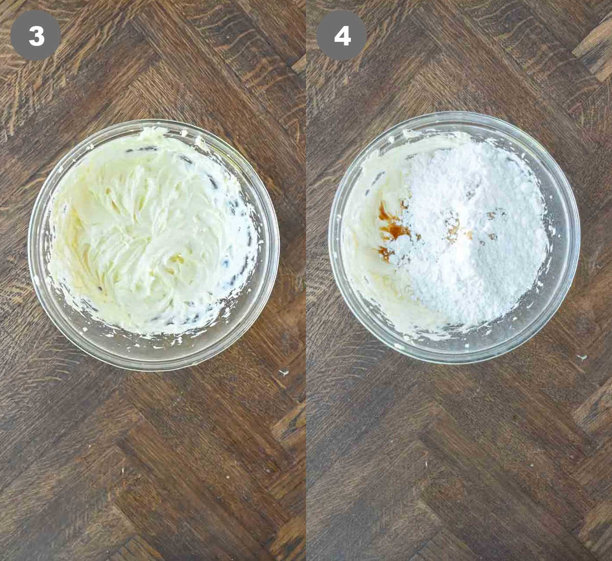 Steps 3 and 4 for making chessman cookie banana pudding.
