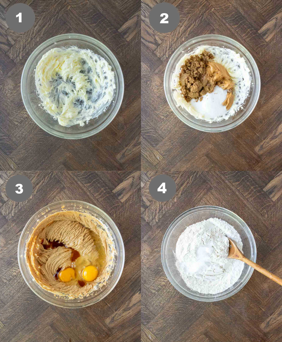 Steps 1 through 4 for reese's peanut butter cookies.