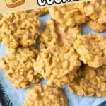 Pinterest graphic featuring no bake oatmeal peanut butter cookies.