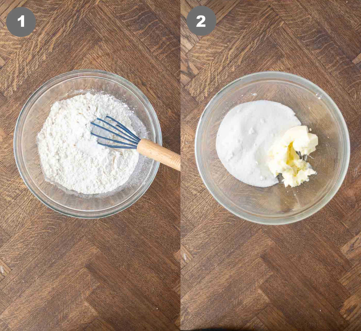 Steps 1 and 2 for lemon zucchini muffins.