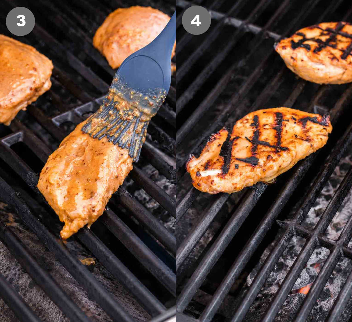 Honey mustard chicken cooked on a grill.