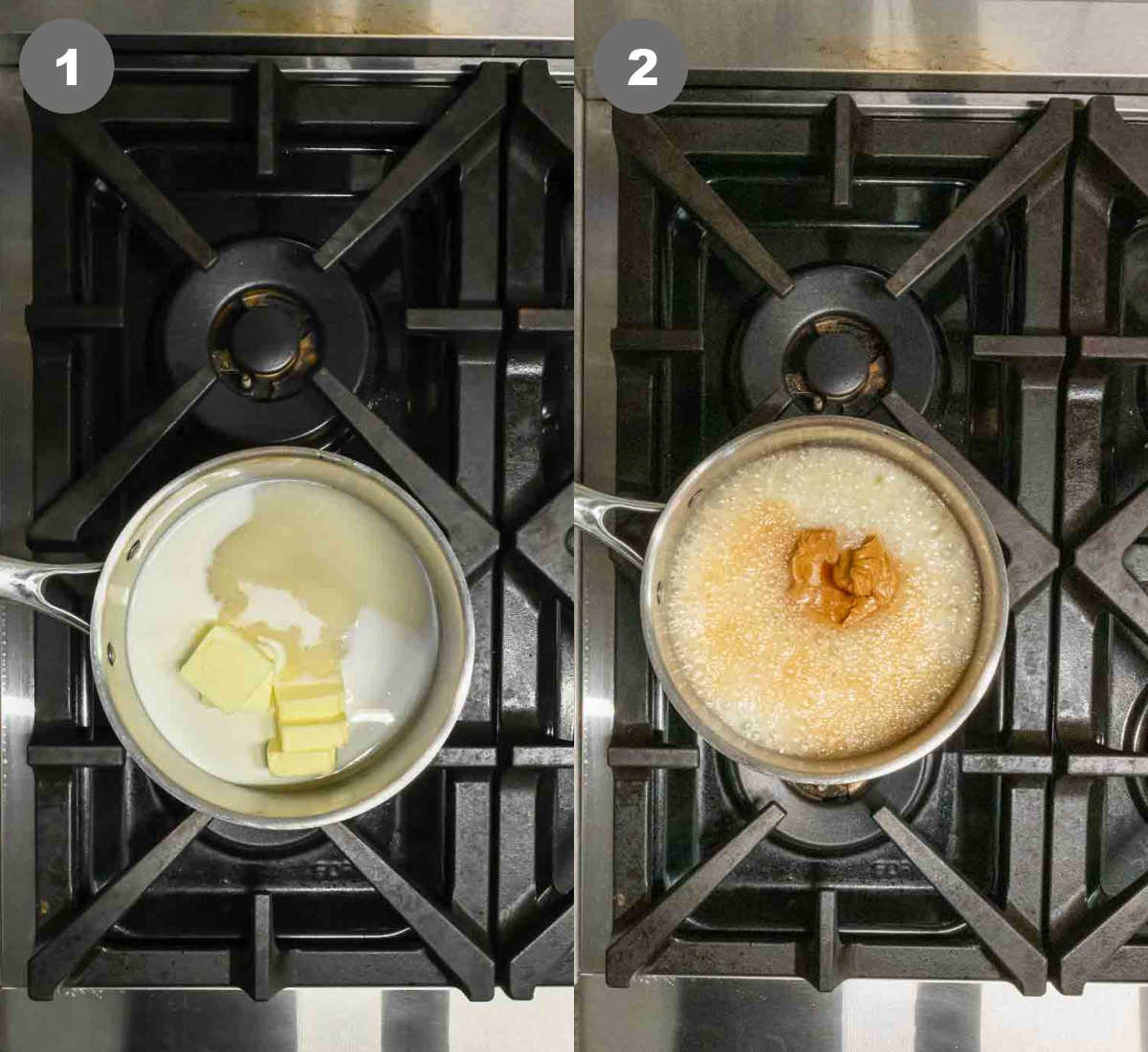Steps 1 and 2 for making oatmeal peanut butter cookies.